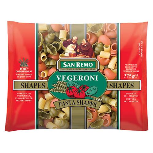 Mì nui rau củ vegeroni pasta shapes San Remo 375g